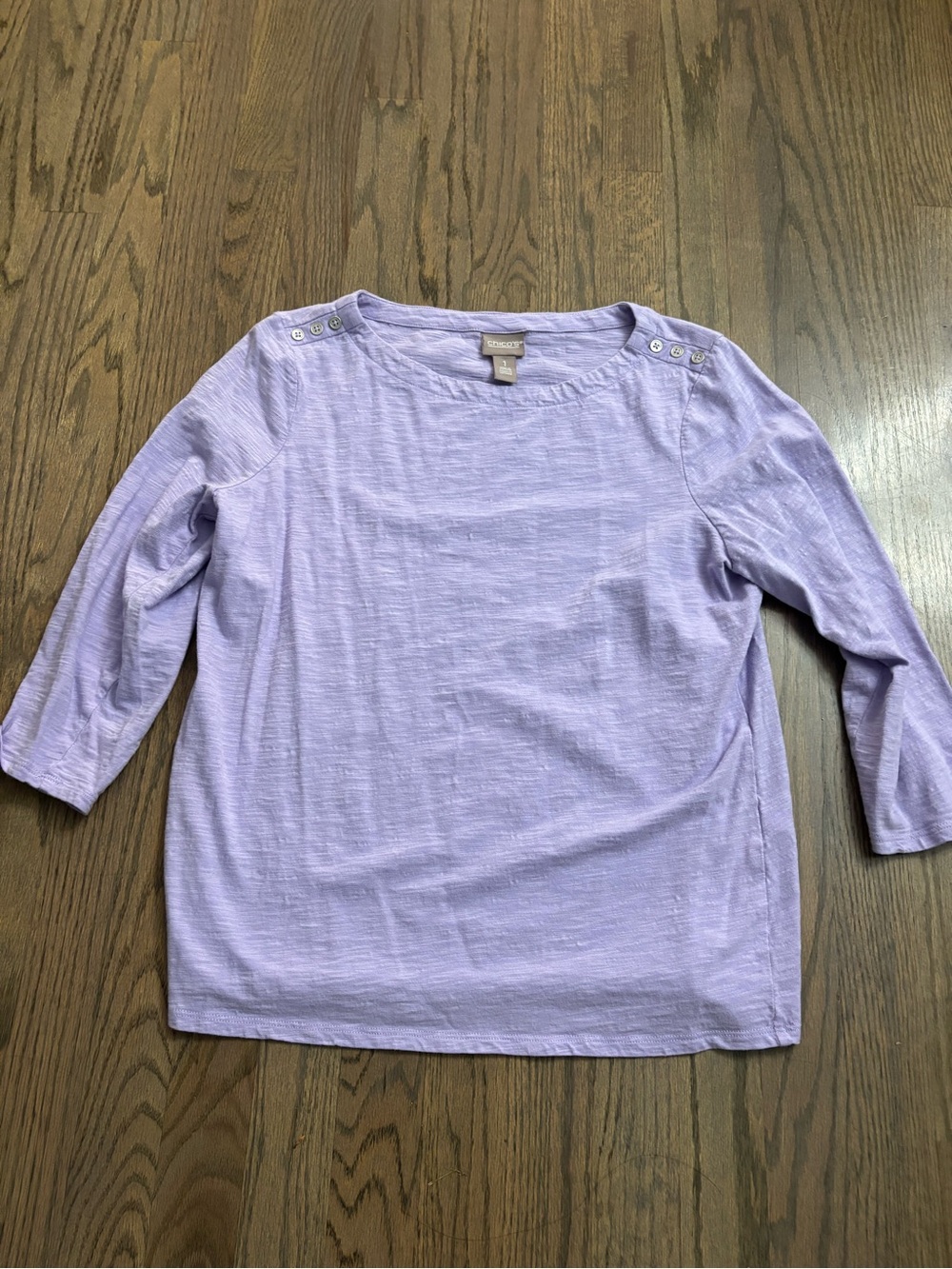 Chico's Lavender 3/4 Length Sleeve Button-Shoulder Tee - SIZE 1 (M)